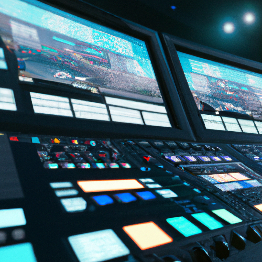 Коллаж: команды за рабочими станциями, панели NebulaForge на дисплеях в студийном освещении 8k